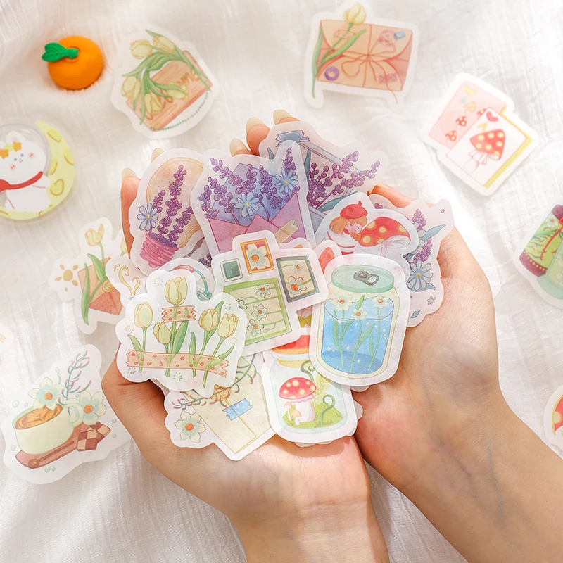

40PCS Gentle Watercolor Flowers Material Sticky Stickers Aesthetic Color Paper Scrapbooking Accessories Stationery Supplies