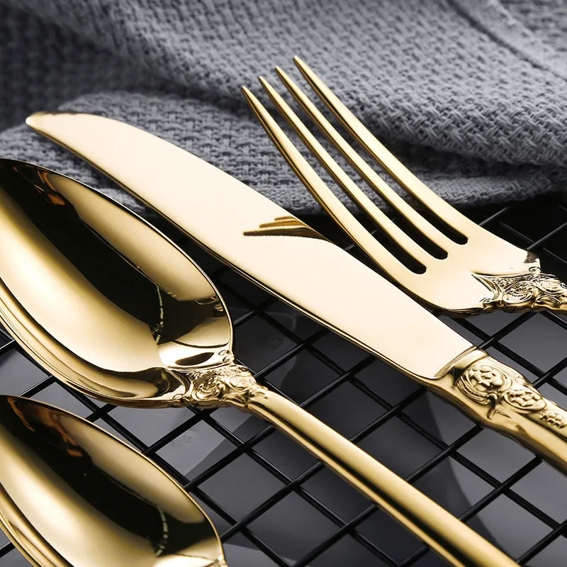 Высококлассные столовые приборы из нержавеющей стали 304 западные золотого и