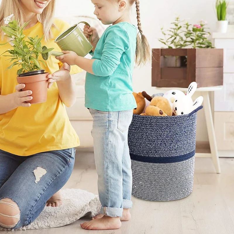 

Cotton Rope Basket Woven Baskets with Handles Laundry Basket Laundry Hamper Organizing Storage Hamper Toy Storage Bin