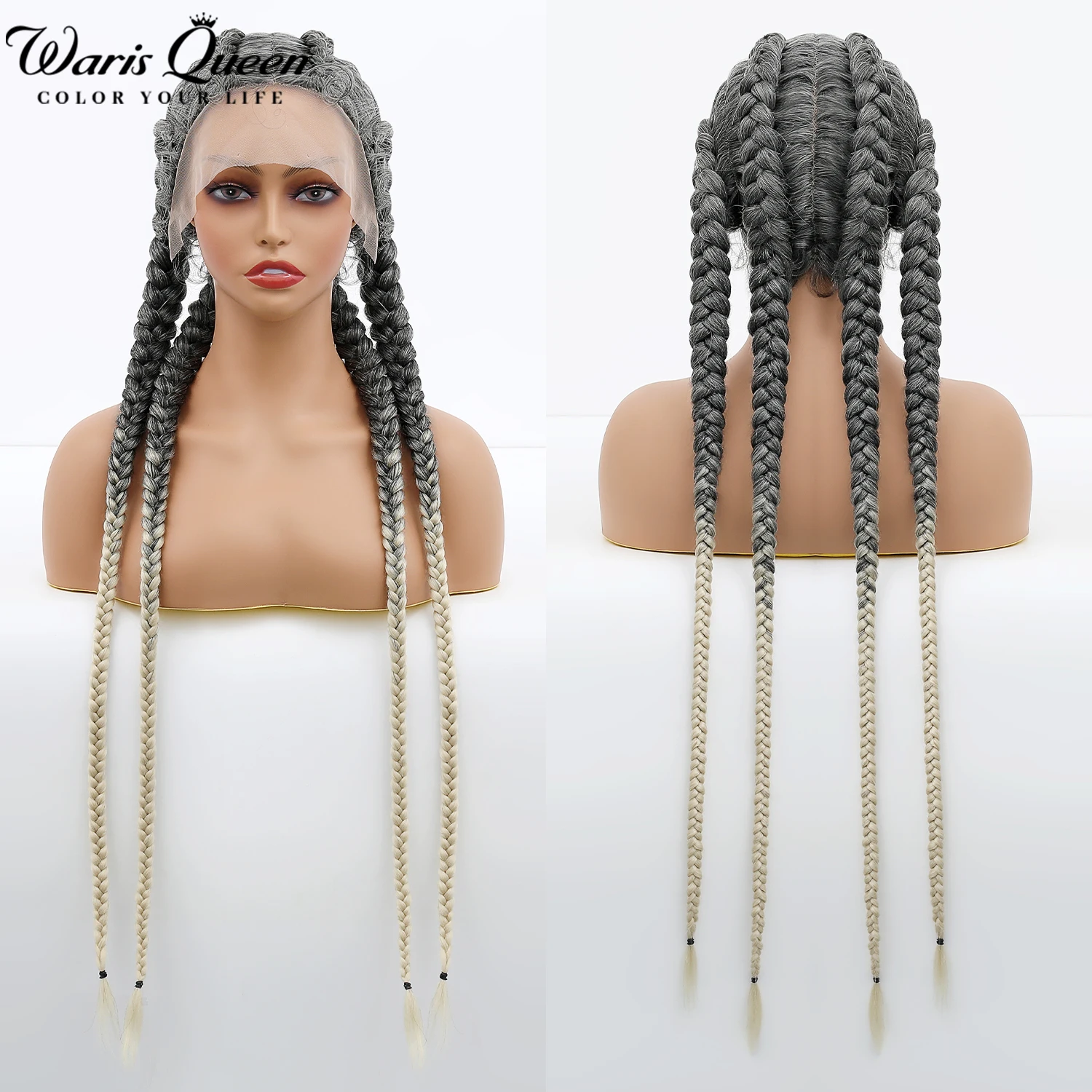 613 Blonde Braided Lace Front Wig Synthetic Wigs For Black Women 36Inch 4 Box Braid Wig With Baby Hair 360 Lace Frontal Perruque