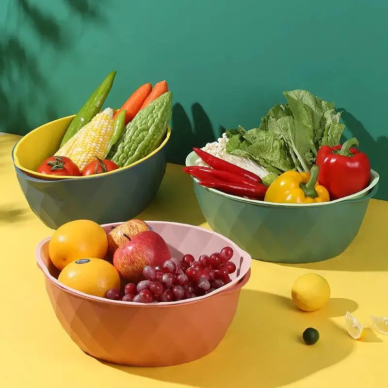 Дренажная корзина пластиковый поднос для фруктов двухслойная овощей в гостиную