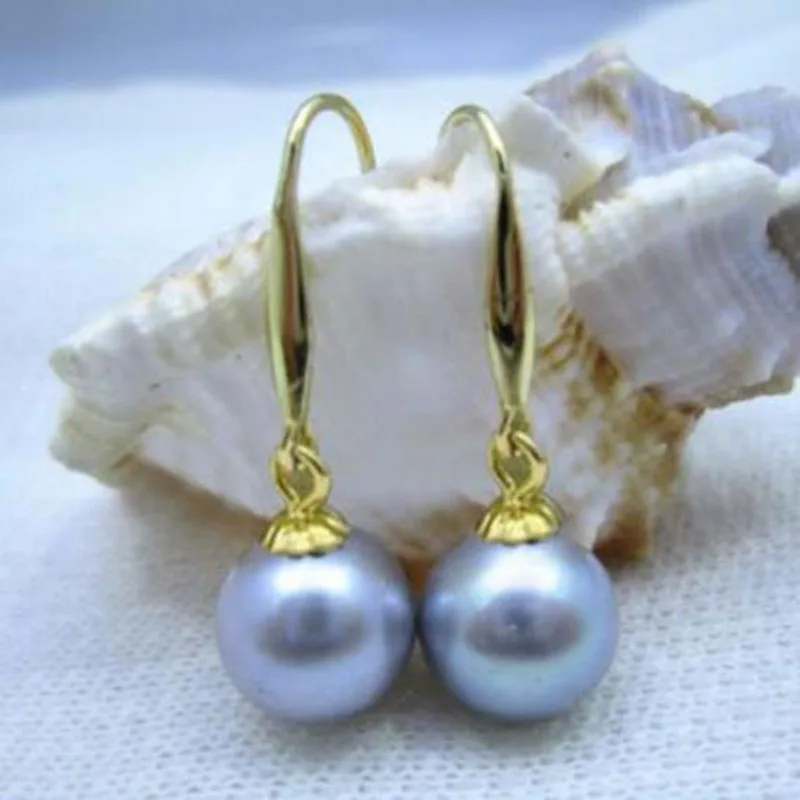 

free shipiing Perfect circle AAA++ gray South Sea Pearl Gold Earring