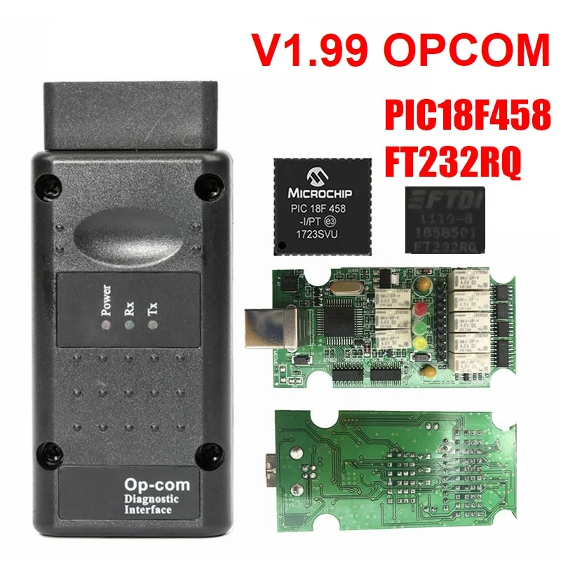 V1.99 FT232RQ Профессиональный OPCOM Opel OP-COM 1,99 интерфейс с PIC18F458 FTDI 1,99 OPCOM Opel диагностический сканер OP COM OBD2 сканер - Цвет: V1.99 FT232RQ