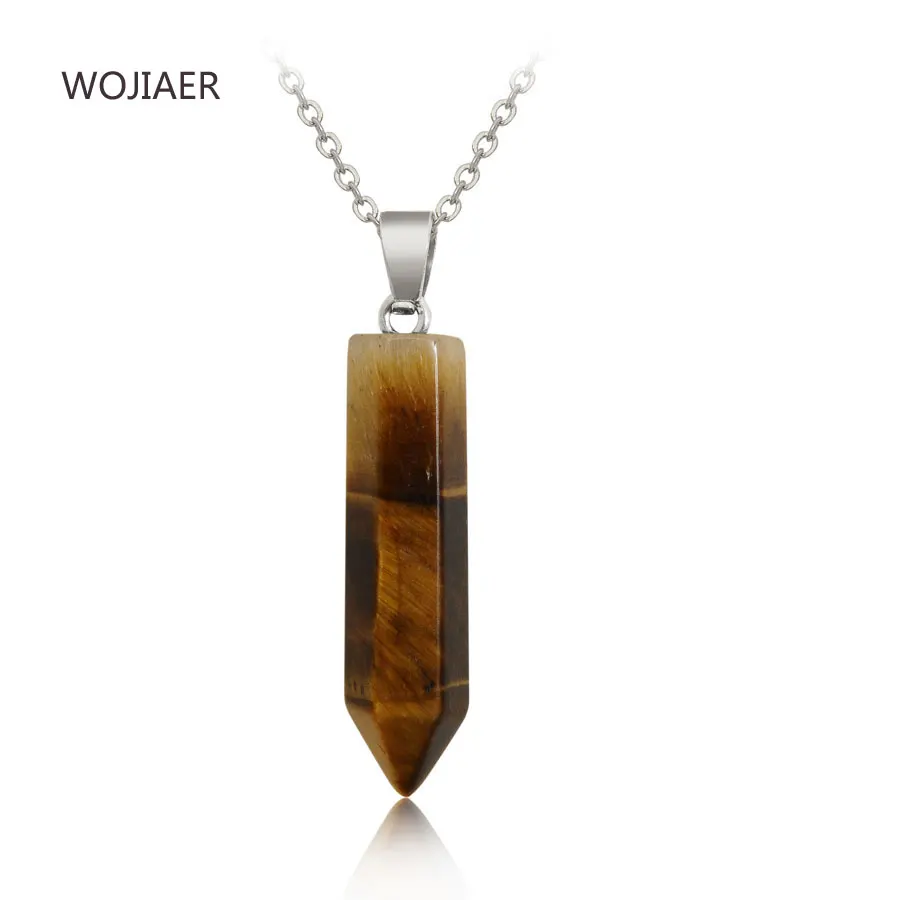 

WOJIAER Natural Stone Tiger s Eye Hexagon Column Pendant Single Head Bullet Accessories Jewelry ZM0678