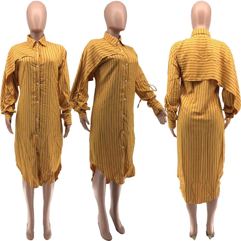 

Hot Selling Newest Women Shirt Dresses Lapel Collar Long Sleeve Striped Casual Loose Dress For Streetwear Party Wear