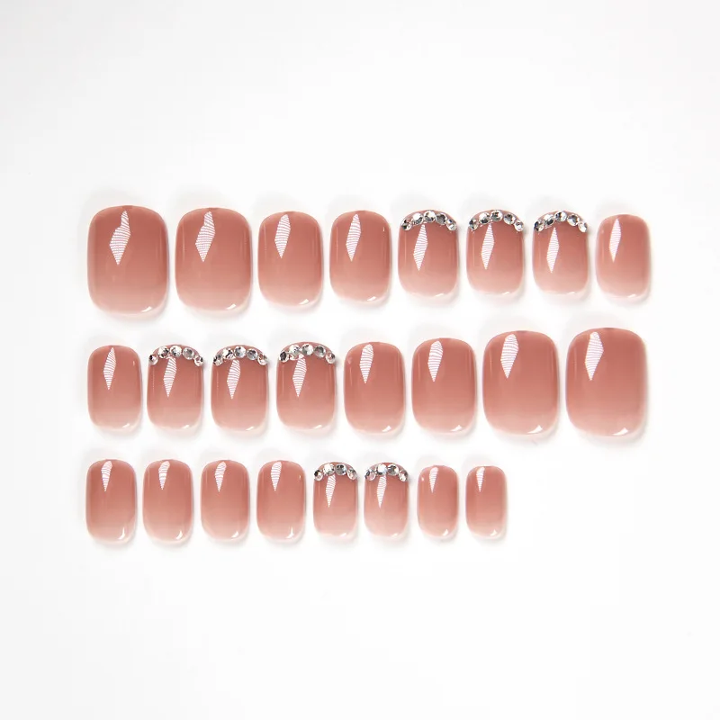

24Pcs Wearable False Nails Patch Premium Translucent Jelly Fake Nail Stickers Waterproof Removable Nail Art Patch with Diamond