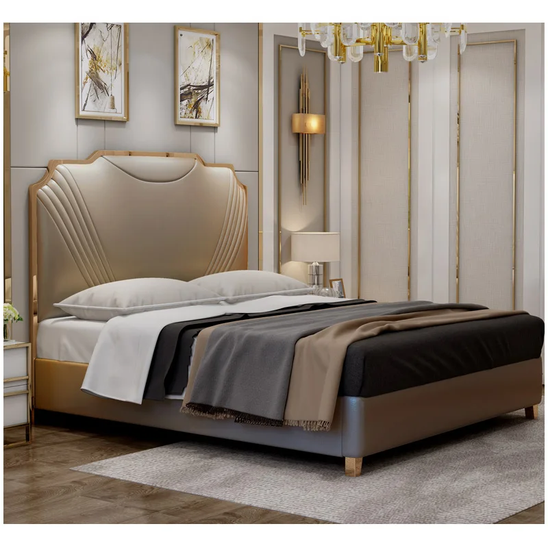 Современная светильник роскошная кровать из искусственной кожи двойная