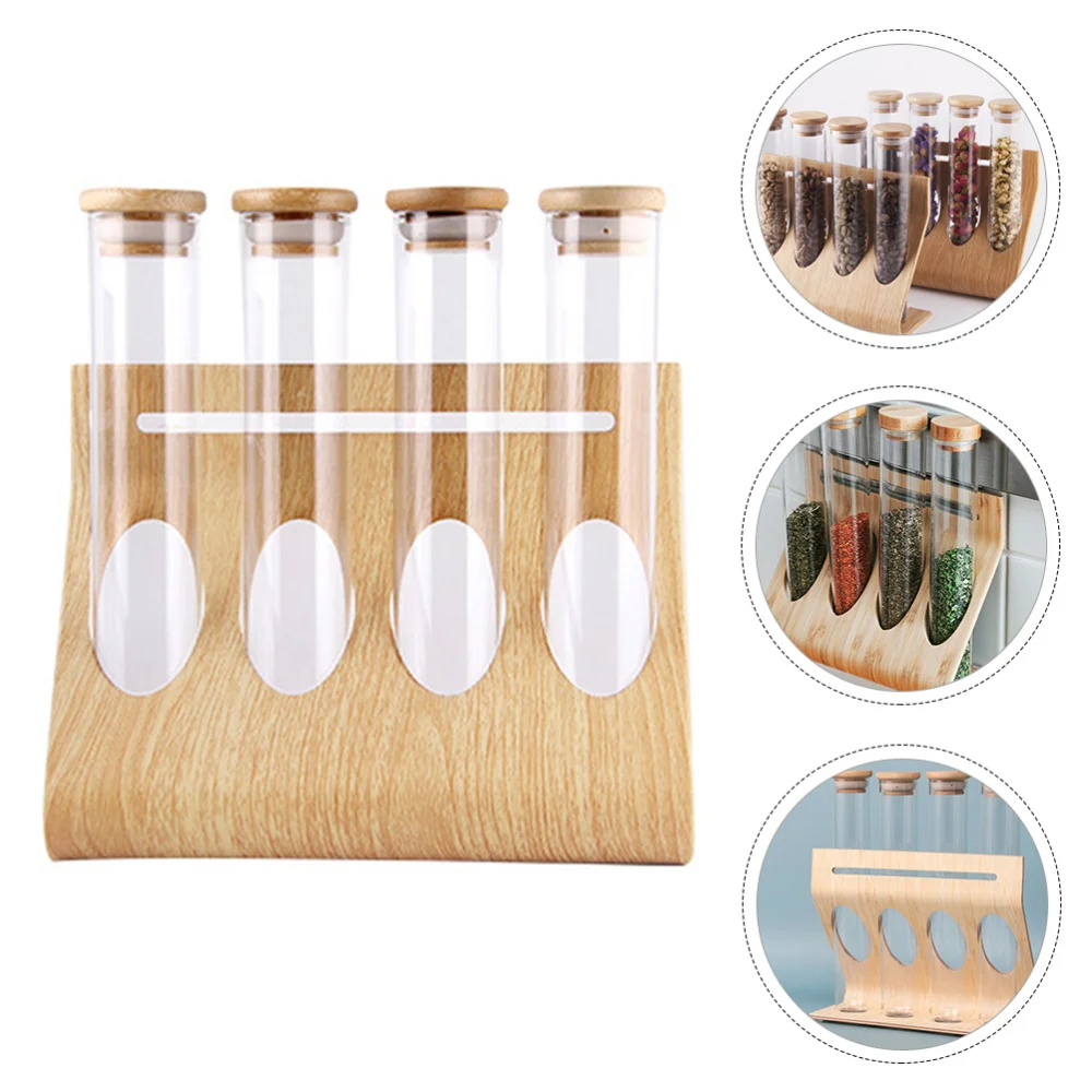 

1 Set Coffee Beans Sealed Storage Container Clear Test Tube Rack Wooden Shelf