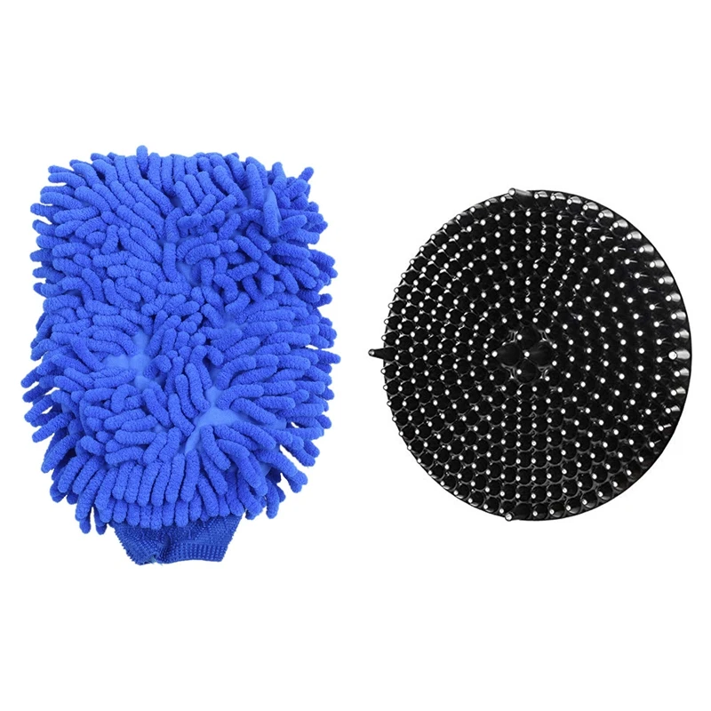 

2Pcs Chenille Super Absorbent Wash and Wax Glove,Blue with 23.5cm Car Auto Wash Grit Guard Insert Washboard Filter