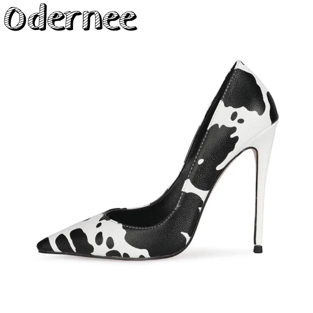 

ODERNEE Graffiti Print Women Extremely High Heels 8cm 10cm 12cm Customize Fashion Pointed Toe Chic Pumps Party Stiletto Shoes