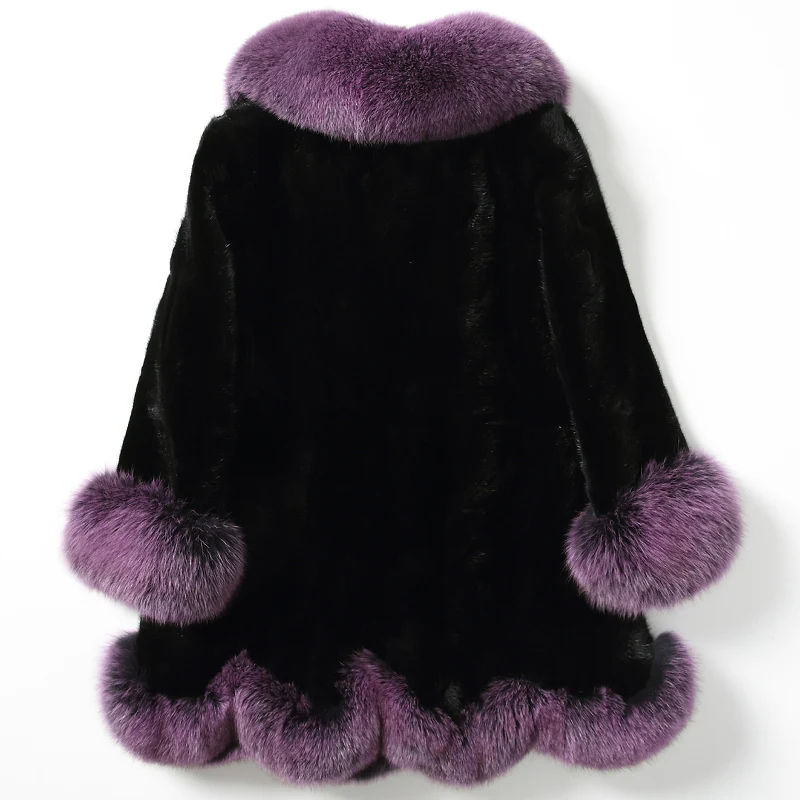

2020 Women's Real Mink Coat Winter Jacket Fox Fur Collar Luxury Jackets for Women Warm Overcoat MY4226