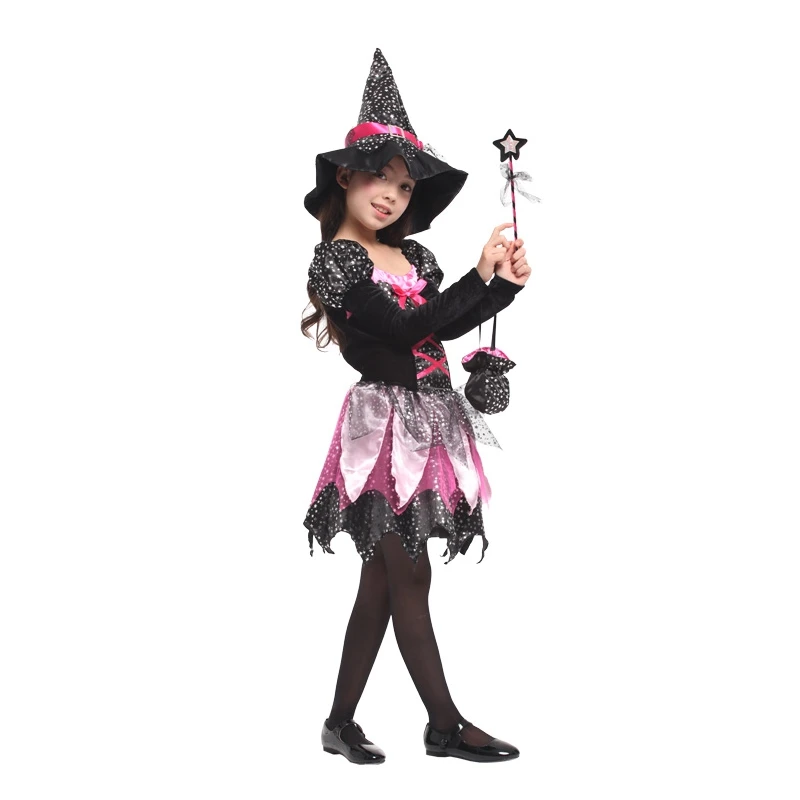 Детский костюм для девочек блестящая ведьма колдунья платье сумка в виде палочки