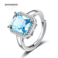 zhfangiye women ring 925 silver jewelry with sapphire zircon gemstone open finger rings ornaments for wedding party bridal gift