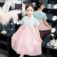 chinese style chiffon hanfu ethnic dress fashion boutique tang costumes for girls boutique dresses kids flower embroidery dress