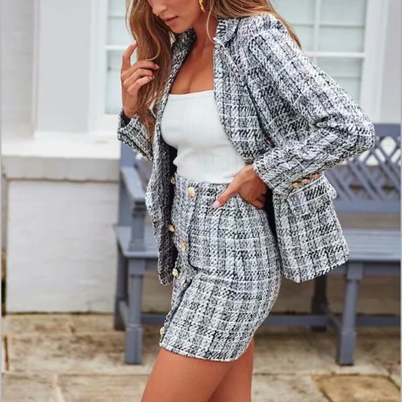 Женский двубортный пиджак Sitruuna винтажный твидовый на молнии уличная одежда