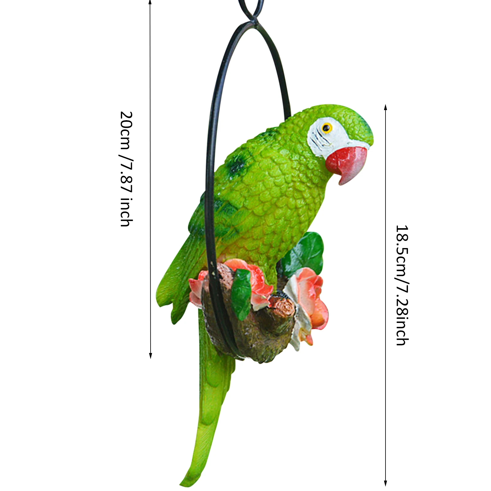 

Vivid Hanging Parrot Statue Perch on Metal Ring Birds Model Lawn Ornament
