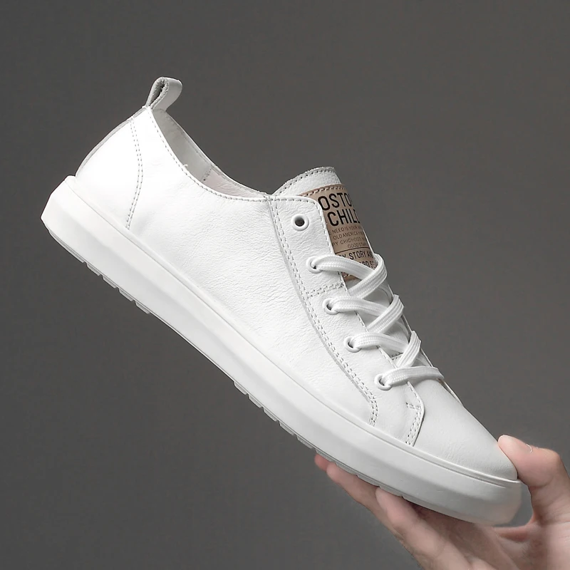 Sneakers New Fashion High Quality Soft Simple Casual Shoes Men Comfortable Breathable Ultra-light Genuine Leather White | Обувь