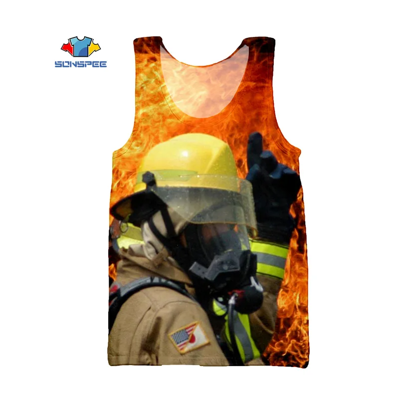 

SONSPEE3D Printing Summer Firefighter Warrior Mens Vest Sweatshirt Ladies Vest Sleeveless Casual Adult Street Speed Hip Hop Top
