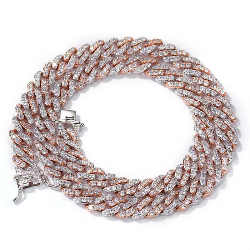 Хип хоп розовый AAA кубическая циркониевая подвеска Bling Iced Out кубинские Короткие Ожерелья Роскошные CZ камень звено цепи мужские украшения-браслеты - Окраска металла: two tone white cz