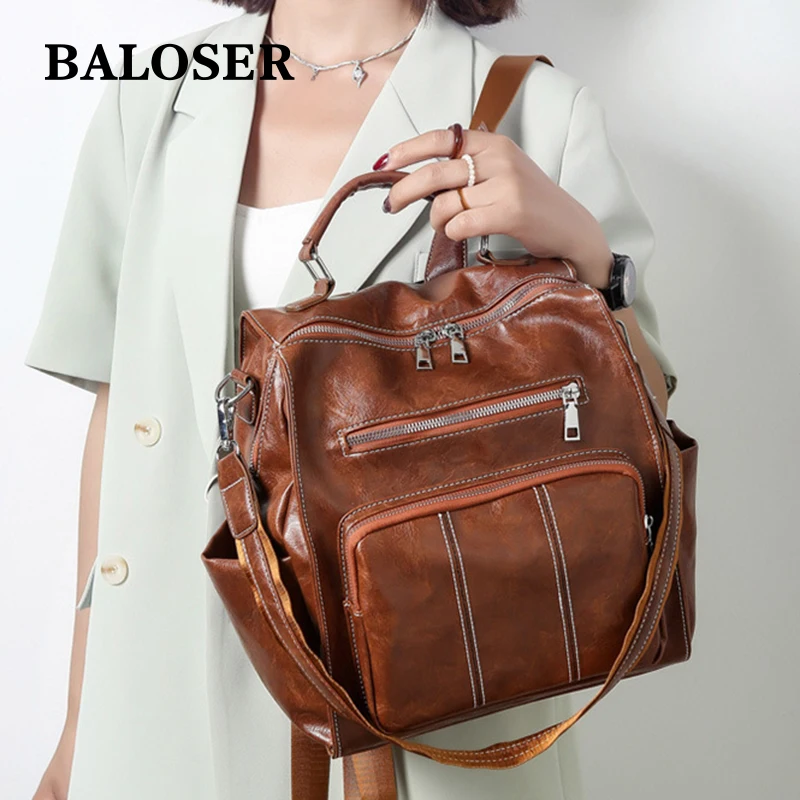 BALOSER Women Leather Backpacks Outdoor For Women Fashion Shoulder Bags High Capacity Schoolbag