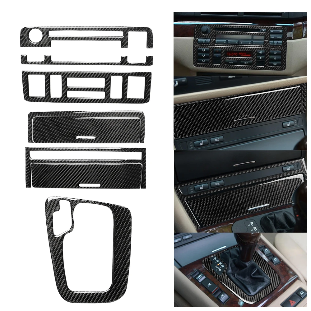 

Real Carbon Fiber Interior decorative sticker Media panel gear box Cigarette lighter trims for BMW 3 E46