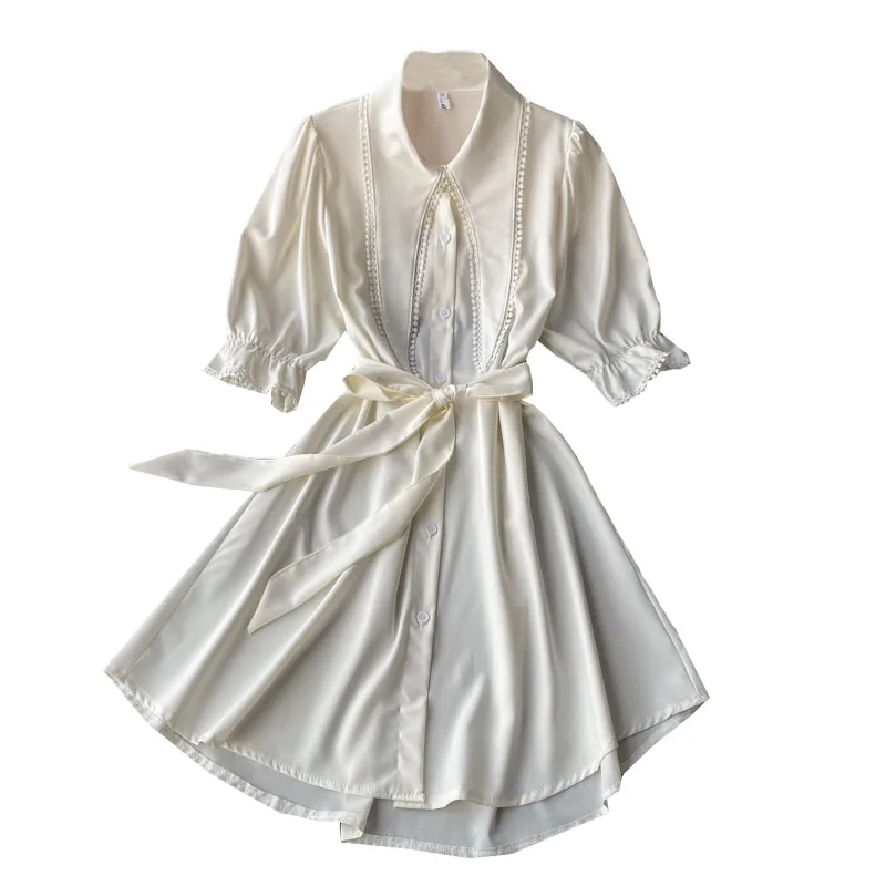 

Aibeautyer New 2021 Summer Casual Elegant Solid Dress A Line Turndown Collar Single Breasted Mid-Calf Women Dresses