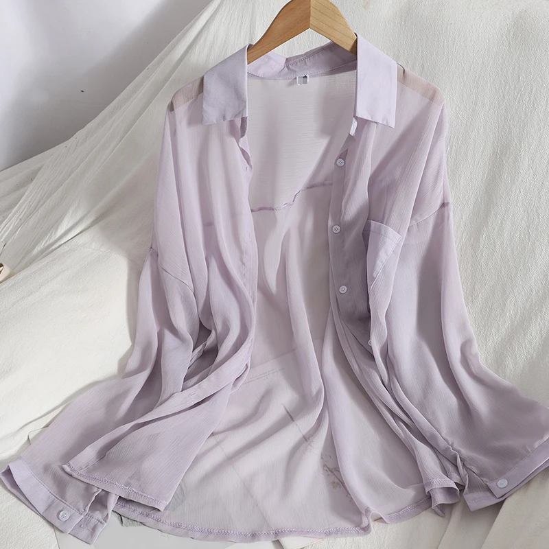 Pearl Diary Женская Летняя Пляжная накидка шифон рубашки на пуговицах прозрачные