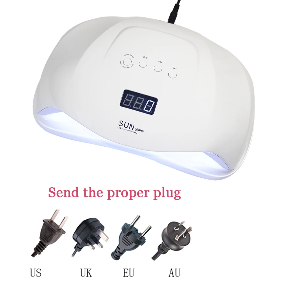 72 Вт Светодиодная УФ лампа для ногтей маникюра Сушилка всех гелей лак с