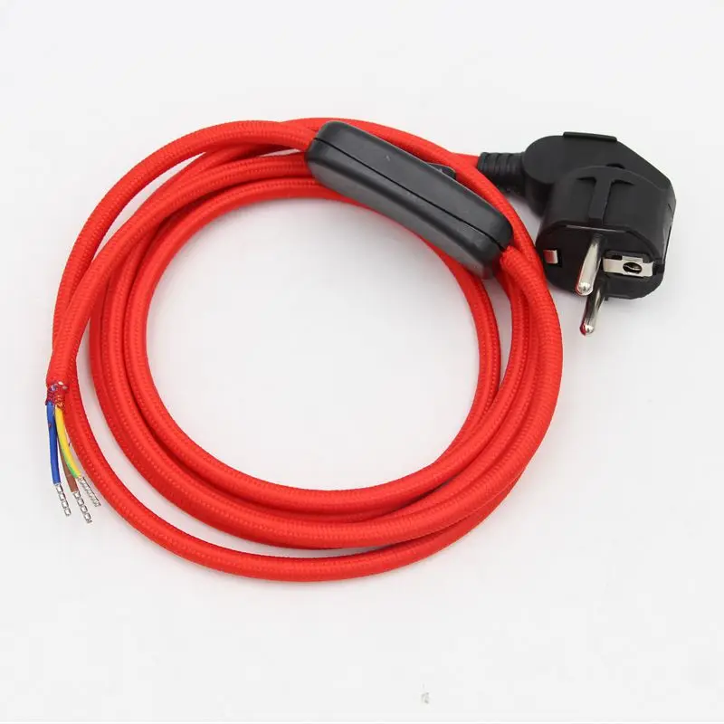 

Сетевой шнур 250 В переменного тока с заземлением Schuko Тип F, винтажный текстильный плетеный шнур питания с переключателем