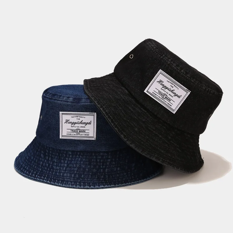

Retro Denim Women's Summer Panama Cap Bucket Hat Port Label Man Fisherman Hat Sunscreen Sunshade Beach Protection Hat