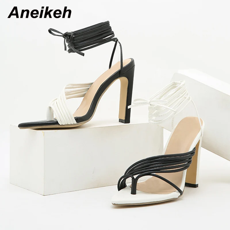

Aneikeh, Новинка лета 2022, женские босоножки с перекрестной шнуровкой, ПУ, шнуровка, ремешок, бант-бабочка, тонкий каблук, вечерние сексуальные од...