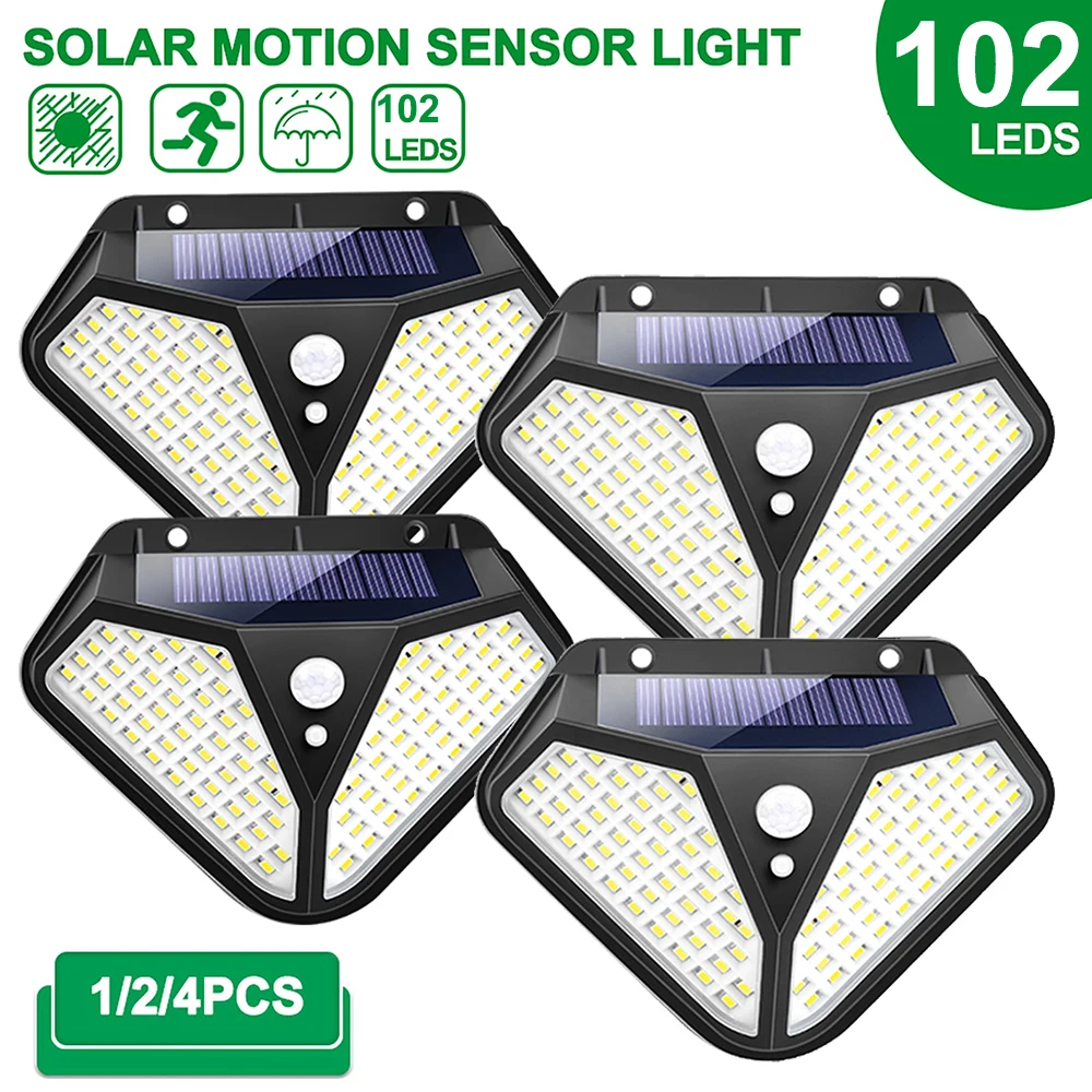 

102/100 LED Solar Light Outdoor Waterproof Solar Lamp Powered Sunlight 3 Modes PIR Motion Sensor for Garden Patio Wall Street