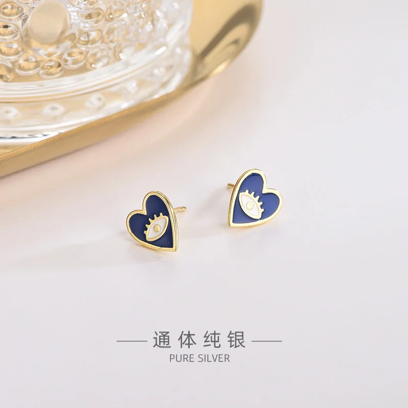 

100% реальные 925 стерлингового серебра в форме сердца, голубой, Дурной глаз, серьги со шпилькой, для женщин, для девочек станут отличным подарк...