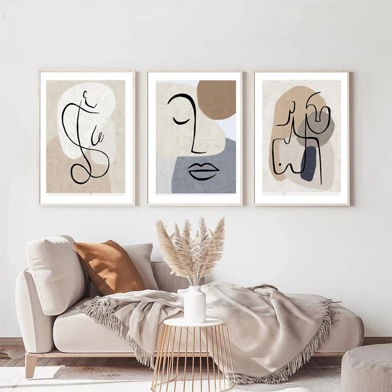 Абстрактная линия цветная фигурка блока обнаженная живопись холст печать