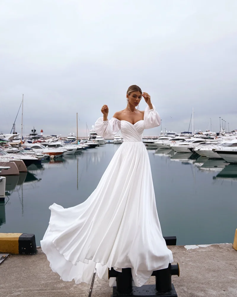 

Vestido De Noiva 2021 Beach Wedding Dress Elegant A-Line Sweetheart Off Shoulder Cheap Simple Bridal Dresses Robe De Mariée