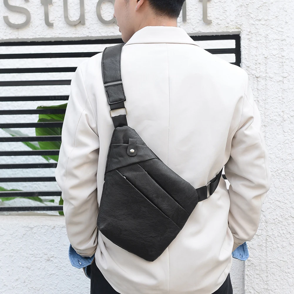 

Men Messenger Purse Multi-pocket Leather Business Casual Solid Chest Fanny Bags Popular Belt Bag Sling Chest Pouch