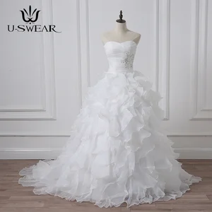Vestido De Noiva Sweetheart Sleeveless Bridal Gown A-line Beading Robe De Mariee Ruffled Organza Custom Made Wedding Gown