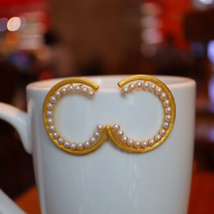 

S925 Silver Plated C Ring Pearl Earring, Frosted Crafted Mini Pearl Earring