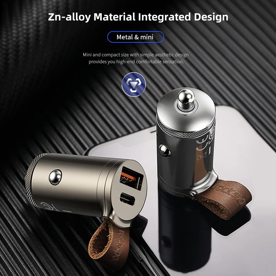 ROCK QC4.0 автомобильное зарядное устройство 30 Вт USB-C PD QC3.0 30 Вт 5A быстрое зарядное устройство с ремнем два порта usb мини автомобильный телефон зарядное устройство FCP AFC
