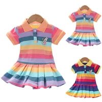 kids baby girls rainbow short sleeve po lo dress pleated mini swing dresses