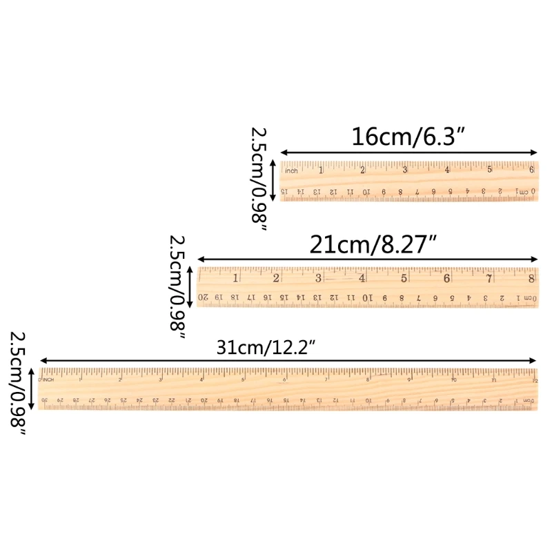 

2021 New 15cm 20cm 30cm Wooden Ruler Double Sided Student School Office Measuring Tool