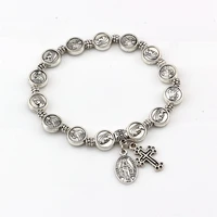 1pcs catholic religious alloy bead bangles for men women christ juses cross virgin mary pendant bracelets c 81