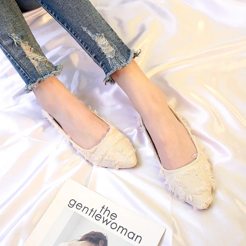 

Women Pointed Toe Autumn Casual Female Sneakers Shallow Mouth Flat Shoes Modis New Fall Dress 2021 Solid PU Fashion Flock TPR Le