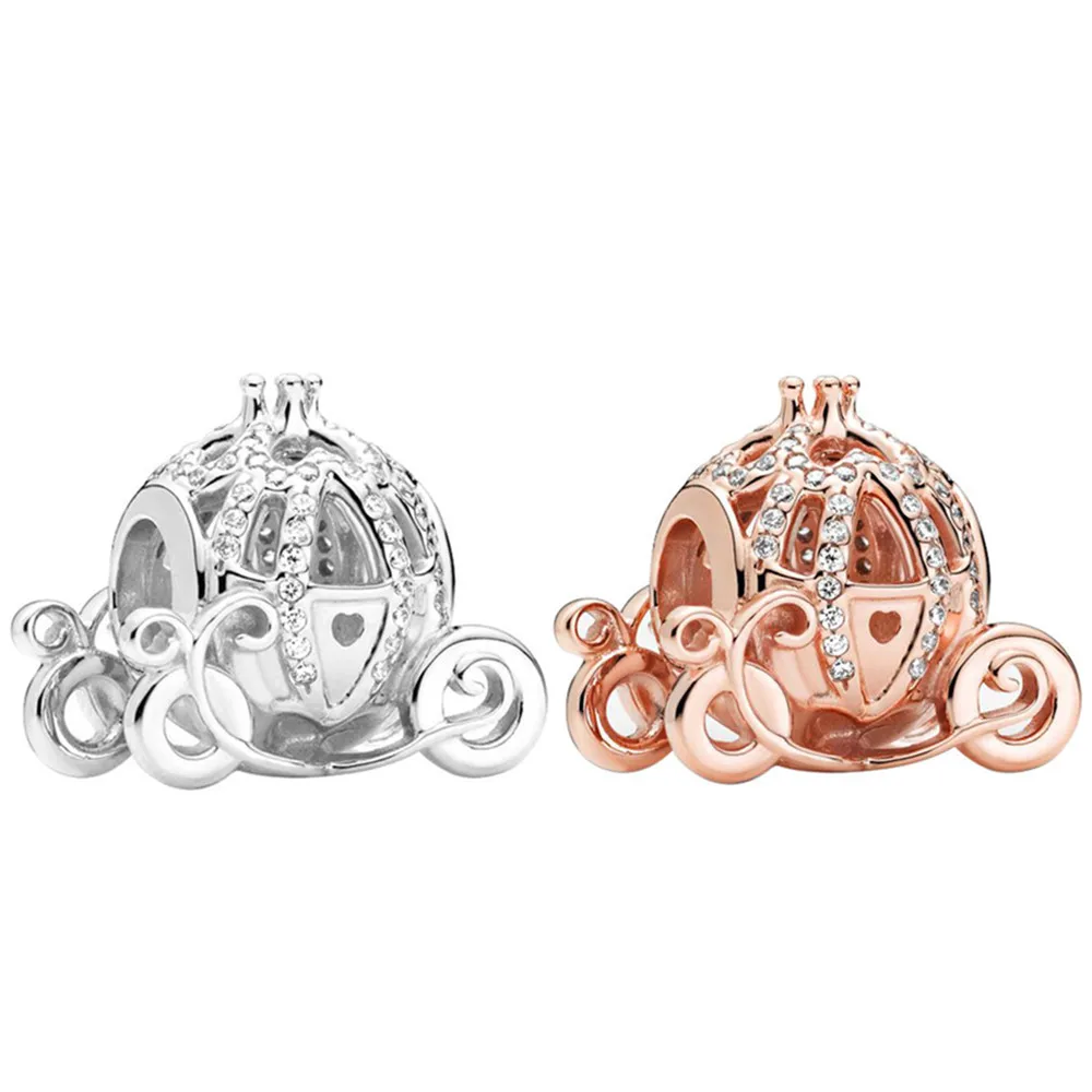 Shiny Pumpkin Carriage Pendant DIY Beads Suitable for Original Pandora Charm Bracelet Ladies Jewelry Making Gifts