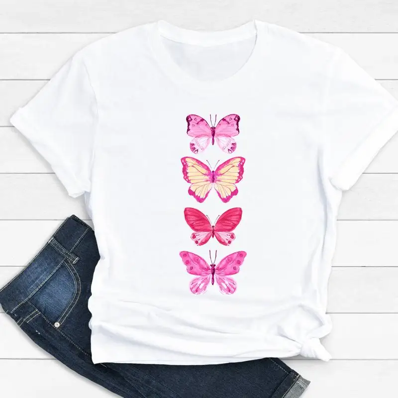 

Women Clothes Cartoon Kawaii Travel Holiday Butterfly Summer Print Fashion Short Sleeve Tshirt Female Tee Top Graphic T-shirt