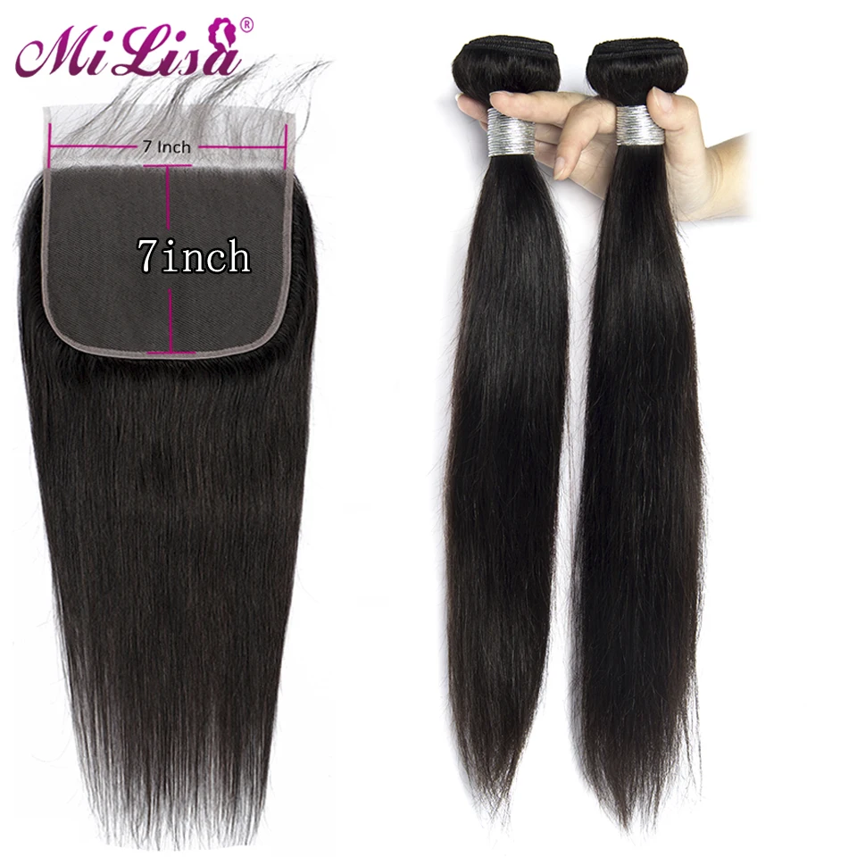 7x7 синтетическое закрытие шнурка с пучками человеческих волос пучки закрытием