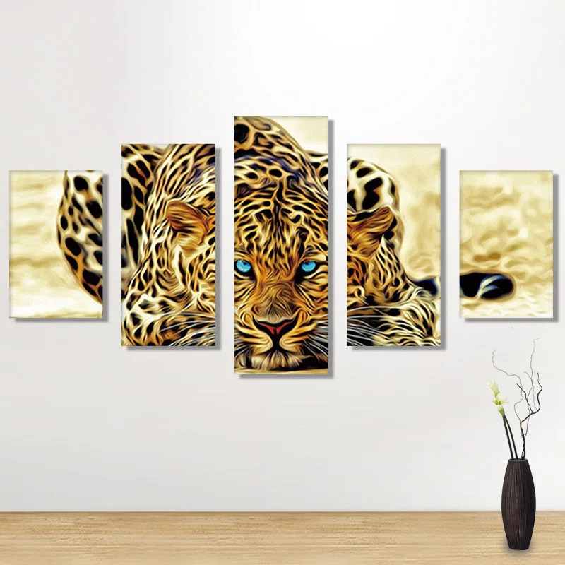 

lion cheetah 5D Diamond Paintings Five Connected Pieces Room Decoraitons Paste all diamonds Diamond Painting Home Decoration