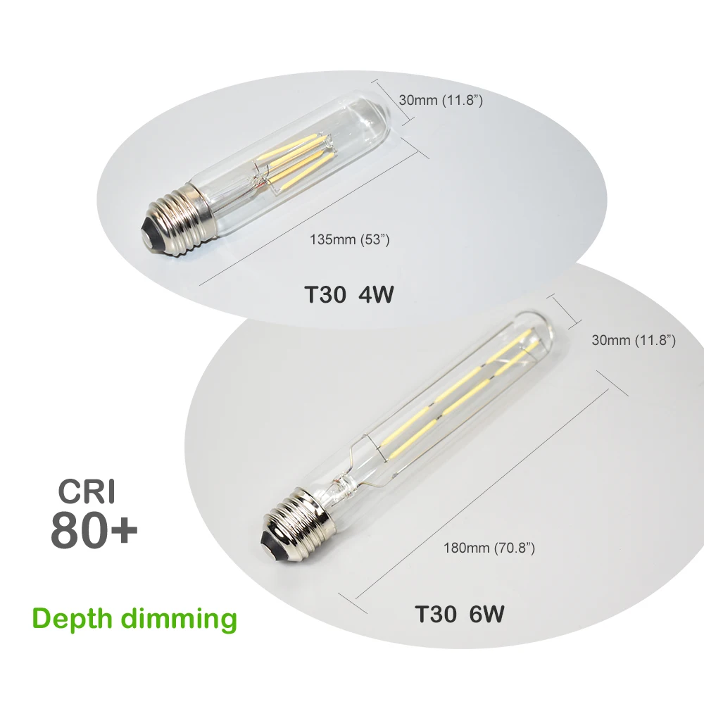 Диммируемая лампа T30 120 В 3000 К 4000 к 6000 тонкая трубчатая Светодиодная накаливания в