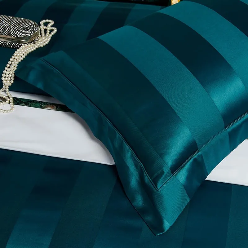 Preço Verde Cinza Listrado Conjunto Capa De Edredão 1000tc Algodão Egípcio Macio Jogo Cama Tripas Verticais Com Zíper Folha Fronhas