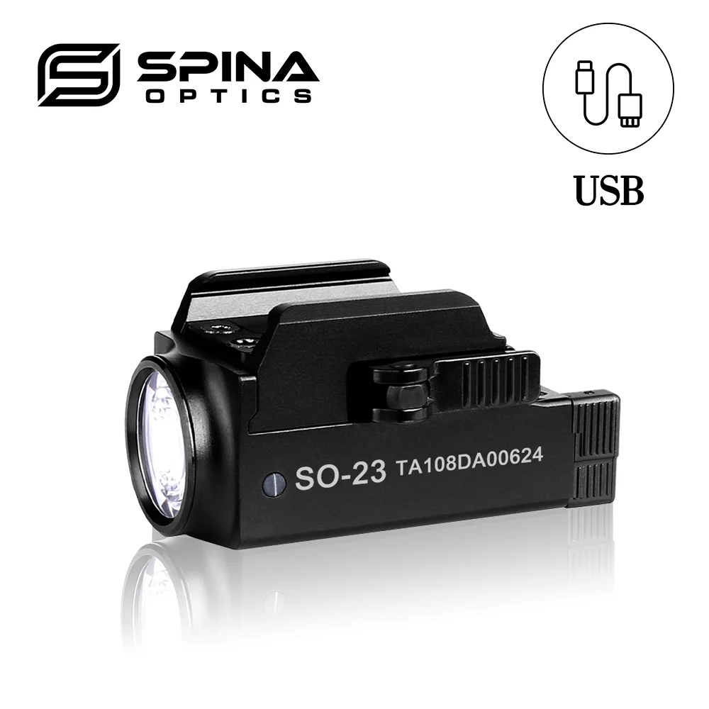 SPINA SO-23 Pistol Gun Light 800 Lumens Glock Tactical Hunting Weapon Rail Mounted Flashlight Handgun USB Rechargeable Torch